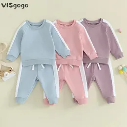 Kläderuppsättningar Visgogo Baby Girls Clothes 2st -outfit Kontrast Färg Långärmad Crew Neck Sweatshirt med elastisk midja Sweatpants Tracksuit