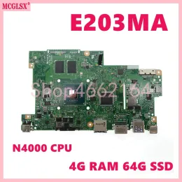 Placa -mãe E203MA N4000 CPU 4 Grama 64GSSD PrainBoard para ASUS E203M E203MAR E203MAS L203MAH W203MAH R203MA R203MA E203NA Laptop Placa -mãe