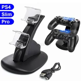 Stands For Sony PS4 Play Station 4 /PS4 Pro/Ps4 Silm Controller Double Gamepad Charger 2LED USB Charging Dock Stand PS4 Games Accessory