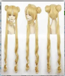 Kız Sailor Moon Cosplay Kostümleri Peruk Tsukino Usagi ve Prenses Serenity Bukleleri Saç ısısına dayanıklı saçlar giyiyor 3302872