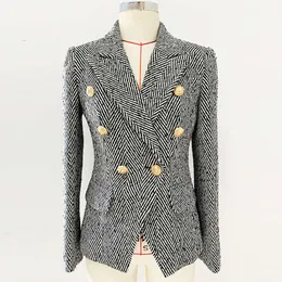 Giacche da donna Autumn/Inverno Leone testa a doppio petto Slimt With Wash Wastuose Spesso Tweed Coat