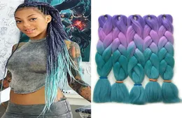 Фиолетовый синий зеленый четырехтонный омбр цвет Xpression Prawing Hair Extensions Kanekalon Высокотемпературные волокно -кроше для волос 248079166