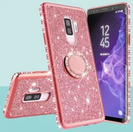 Caso de dedos magnéticos brilhantes para o Samsung Galaxy S10 S10E S8 S9 PLUS A5 A7 2018 A6 A8 Nota 8 9 10 Bling 360 Ring Back Cover2028498