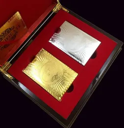 高級ゴールドフォイルドルポーカーカードセットコレクションユーロトランプの防水ポンドポーカーとギフト用の赤い箱1367333