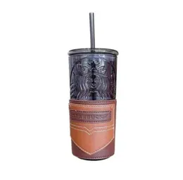 s 2021 father's day black goddess leather case glass straw cup large capacity desktop drinking cup8091820