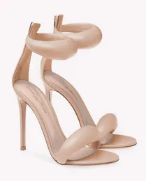 Marca de verão elegante Bijoux Leather Sandals Sapatos Nude Black Gold Women Bubble Front Salpeels High Party Wedding Luxury Lady Wa2278309