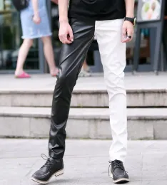 Spodnie alternatywne osobowość mężczyźni skórzane spodnie klub nocny obcisłe skórzane spodnie czarne białe mieszane kolory stadiowe stroje