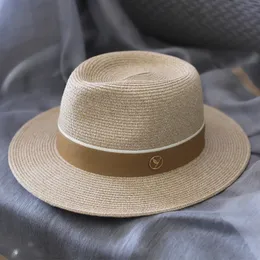 Designer Natural Panama Soft Shaped Straw Hat Summer Women/Men Wide Brim Beach Sun Cap UV Protection Fedora Birthday Gift 240401