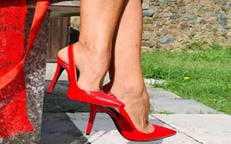 OnlyMaker Women039S 12cm Slingback Yüksek Topuklu Pompalar Kırmızı Renk Santili Ayak Ayak Bileği Moda Sandalet Büyük Boyut US5US15 2103241310220