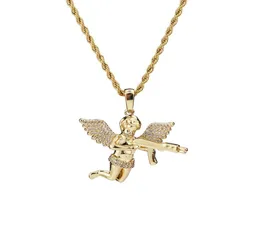 Top Quality Jewelry Zircon Gold Silver Cute Angel Baby Carry Gun Stuff Pendant Necklace Rope Chain for Men Women8373439