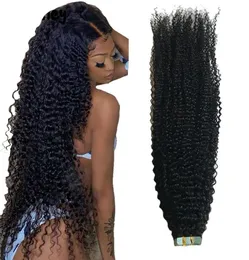 Afro Kinky Curly Tape in menschlichem Haarverlängerungen 40 PCs Natural Color Haut Schuss für Frauen Mongolische Remy Hairs9915992