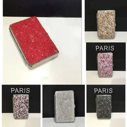 Nya bärbara kvinnor Diamond Case Crystal Slim Cigarette Box Holder For 14 PCS Cigaretter Bling Flip Flip One Side Rhinestones