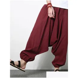 Mens Pants Uni Cotton Sarouel Loose Harem Drop Crotch Bloomers Home Yoga Wear Plus Size Wide Leg Trousers Delivery Apparel Clothing Dhkkr