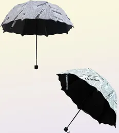 新聞印刷3つの折りたたみ傘の女性レディープリンセスドームパラソルサンレイン雨umbrella flouncing折りたたみ葉の葉h10159895124