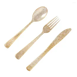 Disposable Flatware Party Silverware Plastic Set Forks Wedding Utensils Spoons Cutlery Supplies Silver Serving Knives Tableware