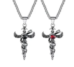 Rostfritt stål Caduceus Angel Wing Symbol för Medicine Doctor Nurse Pendant Halsband för Mens Boys9982009