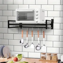 Magazyn kuchenny 1PC czarna mikrofalowa półka piekarnikowa na ścianie stojak metalowy organizator