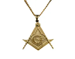 Mens rostfritt stål MA Illuminati Symbol Mason Pendant Halsband Guldpläterad med kubansk kedja för män Women256D202E4376486