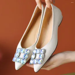 Sıradan Ayakkabı Kadınların Orijinal Deri Ayak Parçası Slip-On Daireler Tek Kriyatal Toka Yumuşak Konforlu Kadın Günlük Ayakkabı Ayakkabı
