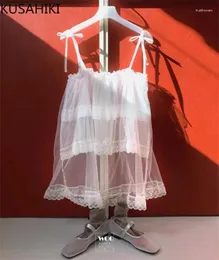 Lässige Kleider Kusahiki Retro süße Spitzen Perspektive Mesh Layered Kleid Mode Hanging Gaze Gurt für Frauen