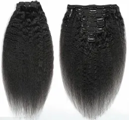 Cabelo liso e ardente de clipe não processado em extensões de cabelo 120 gramas de cabelo humano mongol Afro -americano Remy Natural Black Clips2066055