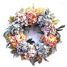 Decorative Flowers 56cm/22-inch Summer Hydrangea Wreath For Farmhouse Home Indoor Outdoor Wedding