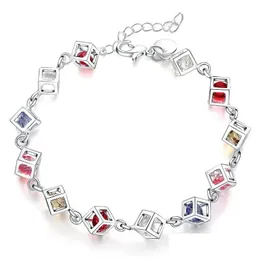 Cadeia 925 Sterling Sier Mticolor Square Aaa Zircão de zircão para mulheres noivado de casamento Jóias de jóias Drop Bracelet Dhutm