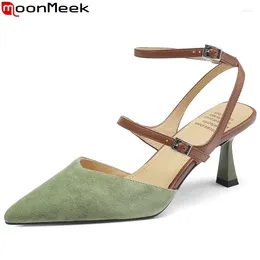 Kleiderschuhe Moonmeek 2024 Größe 34-42 gemischte Farben Ladies Slingbacks Sandalen Frau Kinder Wildleder Sommerschnalle dünne High Heels