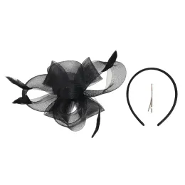 2023 Brudfascinator Bow Hat With Pannband och Clips Jockey Feathered Top Hat Wedding Cocktail Tea Party Headpiece For Women