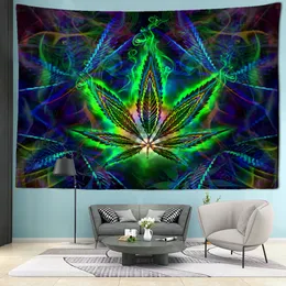 Psychedelic Green Maple Leaf Tapestry Wall Hanging Witchcraft Hippie Tapiz Böhmen Abstrakt konst Simple Bedroom Home Decor