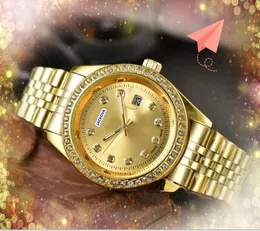 Casal Hip Hop Iced Out Men Women Designer Watch Diamonds Full Ring Dot Quartz Bateria Rose Gold Silver Stain Stain Steel Band relógio Relógios Montre de Luxe Presentes