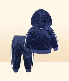 Sammet hoodiespants 2 bit set för barn pojkar flickor kläder 2020 småbarn kostym barn kläder babykläder träning 17y2943922