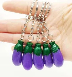 3D Imitation Vegetables keychain Eggplant key ring for women handbag pendant Charms Decoration1597231