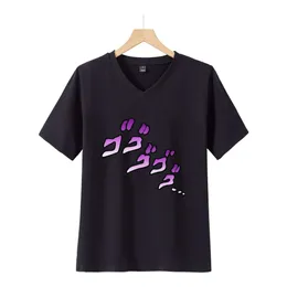 メンズTシャツホットサーチジョジョスワンダフルアドベンチャーシリーズ日本のアニメプリントガールズVネック半袖Tシャツ