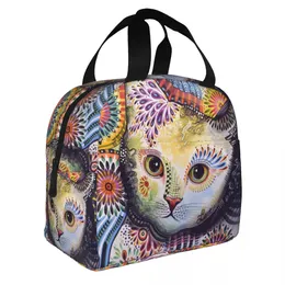 Bolsa de lancheira de pintura de gato de flor fofa para mulheres crianças reutilizáveis mais frescos de lancheira térmica Picnic Food Recipriar bolsas