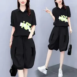 Kvinnors träningsdräkter Summer Suit Casual T-shirt Löst breda ben Shorts 2 Tvådelar Set Shirts For Women Plus Size Fashion Korean Crop Tops