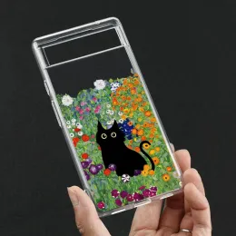 Прозрачный чехол для телефона для Google Pixel 7a 6 6a 5g 8 8pro 7 Pro Cute Clear Retro Restaint Prainting Van-Gogh Cat Fundas