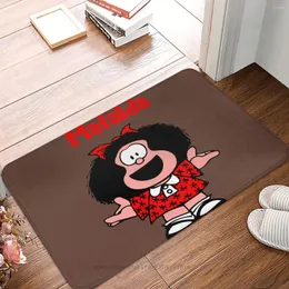 Carpets Mafalda Cartoon Anti-Slip Doormat Living Room Mat Quino Posing In A Red Dress Floor Carpet Entrance Door Rug Indoor Decorative