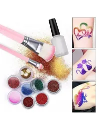 Lieferungen 30 Farben Glitzer Tattoo Set Temporäres leuchtendes Make -up -Kit DIY Dekorationen 153 Muster Gesichtskörpernagelkunst Party glänzender Kosmetik