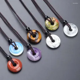 Decorative Figurines Natural Agate Stone 20mm Circle Donut Pendant Crystals Necklace Amulet Lucky Charm Healing