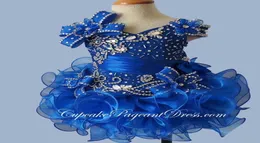 Glitz Crystal Body Little Girl Cupcake Pageant Dresses 2020 New Royal Blue Short Cascading Ruffles Organza Flower Girls Gowns8902243