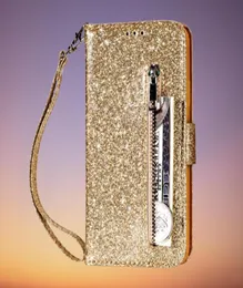 Case di portafoglio in pelle glitter bling multifunzione per iPhone 14 più 13 mini 12 11 pro max xr xs 8 7 Samsung S22 Ultra Zipper Spa4435689