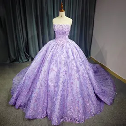 Işıltılı leylak prenses kapalı omuz quinceanera elbiseler tatlım dantel aplike boncuklar tatlı 16 balo elbisesi vestidos de 15 anos