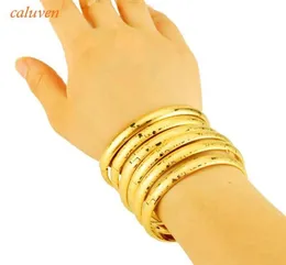 LOVE 6pcslot 8MM Dubai Bangles New Open Size Laser Gold Color Bangles for Women Ethiopian Bracelets Girls Gift14249505