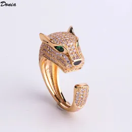 Donia Schmuck Luxus Leopard Head Ring Grüne Augen weibliche Mode Persönlichkeit Domineering Kupfer Diamant Verstellbarer Schmuck240412