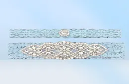 Blue Bridal Garters Crystals Pearls For Bride Lace Wedding Garters Belt Size från 15 till 23 tum Wedding Leg Garters Real PI4880235