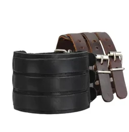 Bluelaner Punk Rock Neue 2 -Schicht -Gürtel -Männer echte Kuhlederarmband 3 Schnalle Armband Manschette Armreifen 00JK1853819