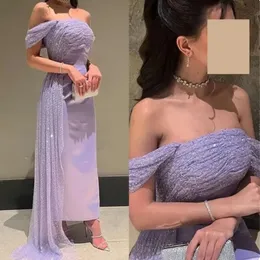 Aleeshuo Lilac Saudi Arabistan Denizkızı Giyim Omuz Kapalı Sizinde Sequined Resmi Kadın Balo Parti Gowns Özel Durumlar 240401