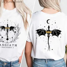 T-shirt femminile BasGiath War College T-shirt Stampa a doppio lato lato quarto Wing Tshirt Dragon Rider Dark Academia Maglietta Cotton Short Slve Tops 1 T240415