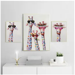 거실 홈 장식 포스터 유화 화려한 기린 동물 가족 포스터 페인팅 아동 벽 예술 사진을위한 cuadros